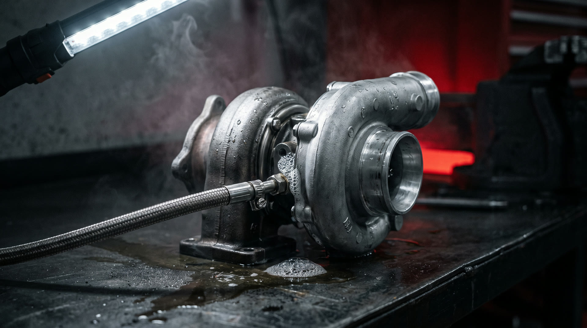 Turbo kaçak testi: basınç altında hava ve yağ kaçağı kontrolü yapılan turbo